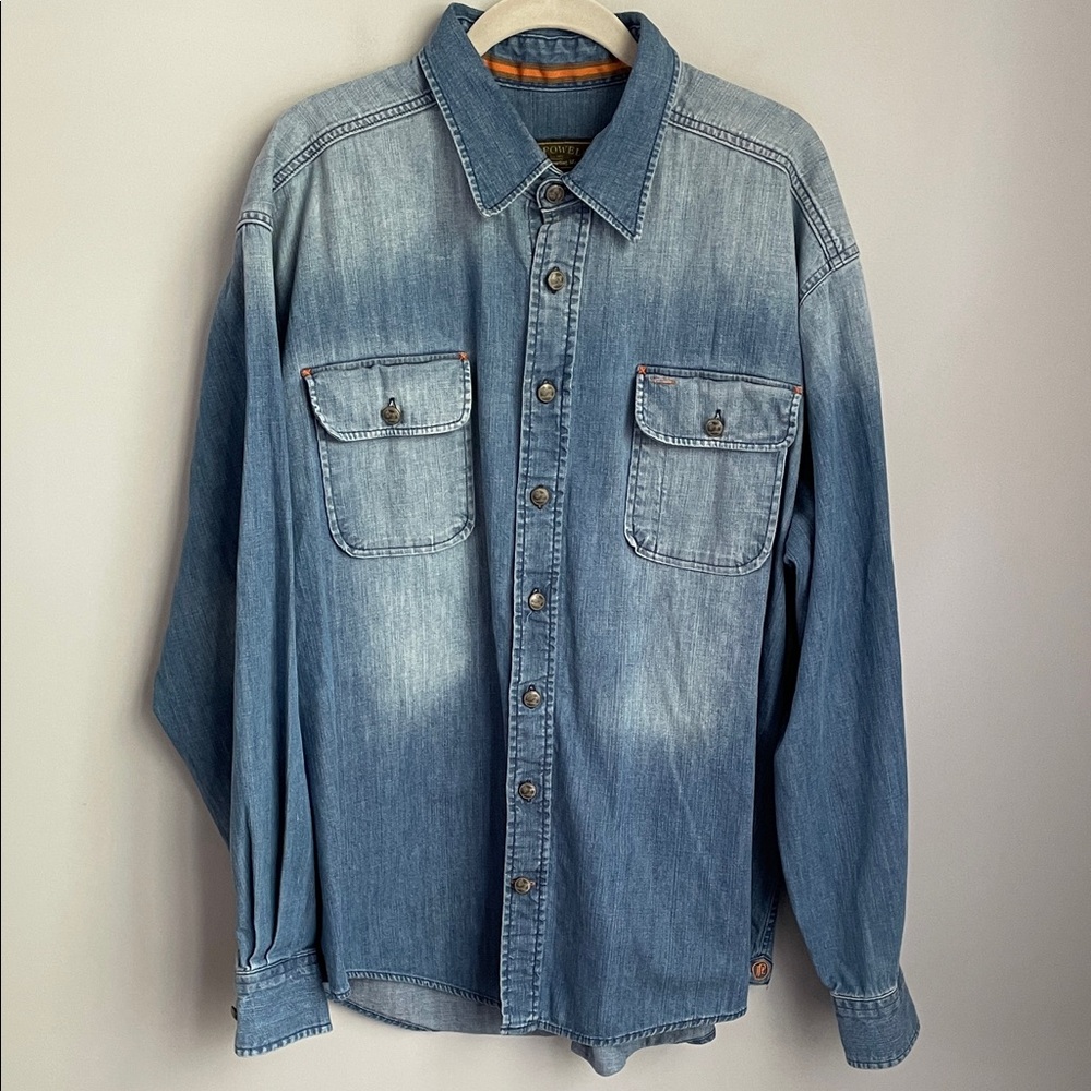 J.L. Powell The Sporting Life Blue Denim Button-Up Long Sleeve Shirt Size XL